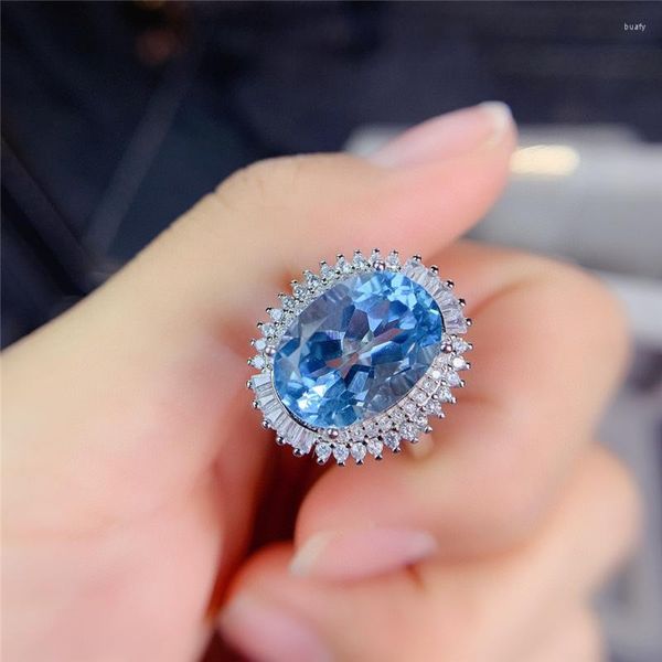 Cluster Rings Weainy Exquisite Blue Topaz Ring Приблизительно 9 S Gemstone Real S925 Стерлинговое серебряное серебро Взаимодействие