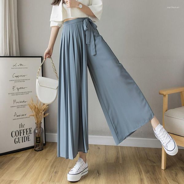 Saias Verão Elástico Saia Plissada Feminina Capris Coreana Chiffon Calça Cintura Alta Casual Calça Perna Larga Calça Street