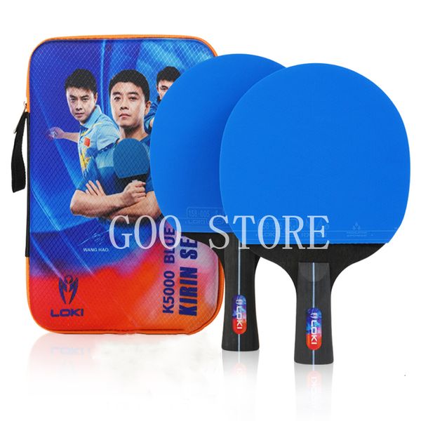 Настольный теннис Raquets 2pcs Loki K5000 Blue Sponge Carbon Racket Professional Original Ping Pong с сумкой 230613