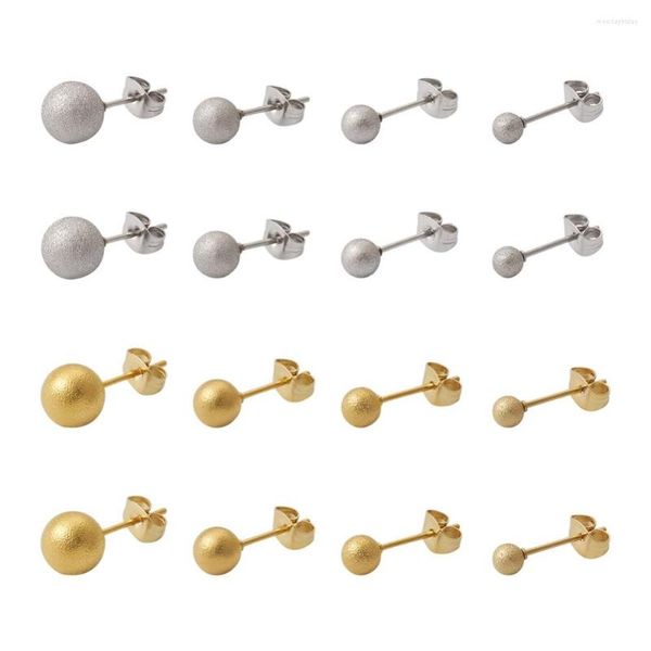 Orecchini a bottone PandaHall 16 paia di sfere in acciaio inossidabile 304 per donna 16-20x4-8mm