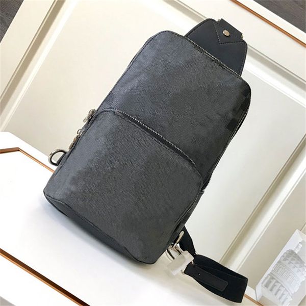 Avenue Slingbag Uomo Borsa sul petto Designer Borsa a tracolla in tela nera e pelle Borsa a tracolla da donna Marsupio Tasca con zip sul davanti Tracolla regolabile non rimovibile