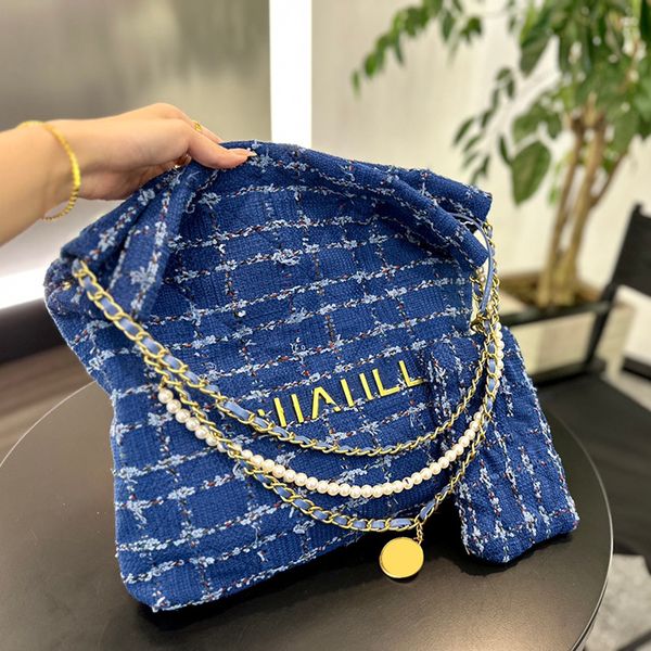 Donna Designer Tweed Denim Blu Nappa Borse per la spesa Pouch Pearl Gold metal Matelasse Manico a catena Totes Crossbody Shoulder Mini/Medium Borsa trapuntata 20CM / 30CM