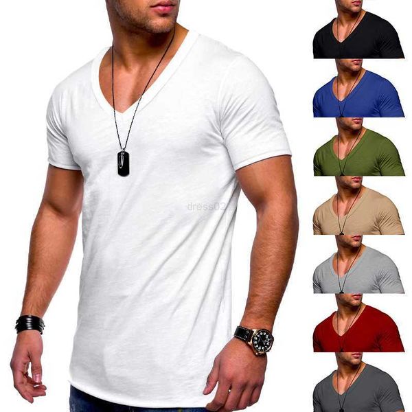 Herren-T-Shirt, Designer-Shirt, kurzärmelig, sportlich, lässig, Sommer, schmale Passform, dünn, einfarbig, dunkler V-Ausschnitt, Poloshirt, kurzärmelig, Herren