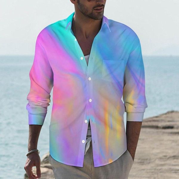 Camicie casual da uomo Camicia colorata tie-dye Uomo Neon Flow Spring Street Style Camicette grafiche Manica lunga Moda Oversize Top regalo