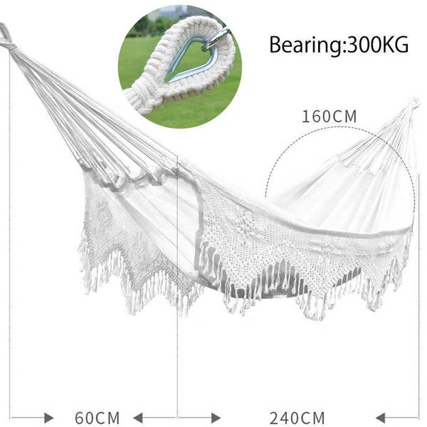 Гамаки двойной гамак Гамак из чистого хлопка с белым гамаком в стиле качающейся кровати 300смX160см