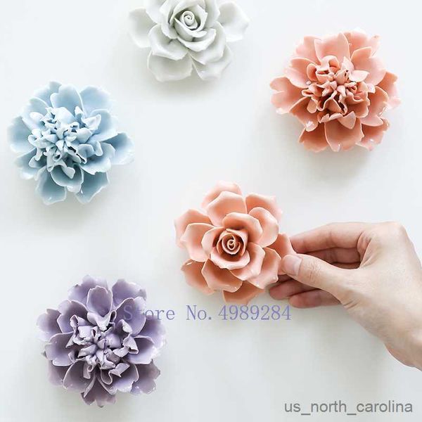 Decorazioni da giardino Moderne fatte a mano Fiori in ceramica creativa Appeso a parete per la casa Peonia rosa Decorazione floreale Soggiorno Sfondo murale R230613