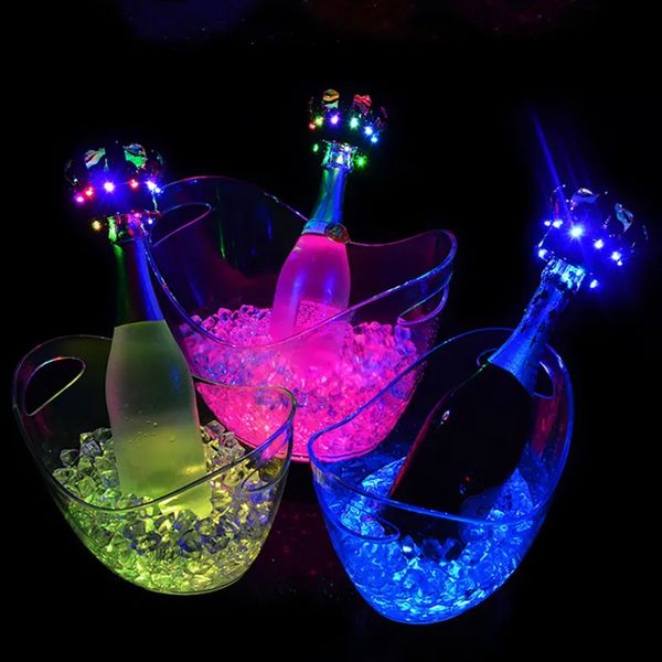 Secchiello per il ghiaccio a LED a pagamento intero 4L Grande Champagne Beer Wine Cooler Supporto per il ghiaccio SingleColorful Cambia illuminato LED Ice Tub JN3