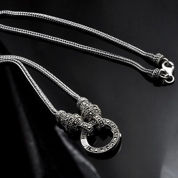 Подвесные ожерелья настоящие серебряные длинные цепные ретро -ожерель