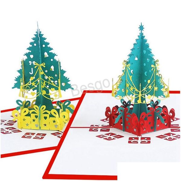 Cartões de felicitações Natal 3D Pop Up Xmas Paper Tree Decoration Cartão de presente Bh0100 Tqq Drop Delivery Home Garden Festa festiva Dhoxt