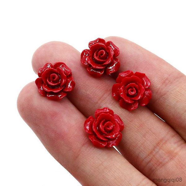 Rote Koralle Rose Blume Ohrring natürliche Meer Edelstahl Ohrstecker für Frauen Schmuck Hochzeit Party R230613