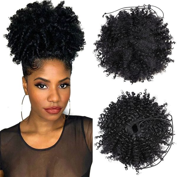 Coques de cabelo sintético BOL para mulheres Afro Puff Cacheado Chignon com cordão rabo de cavalo natural preto com extensões de cabelo apliques 230613