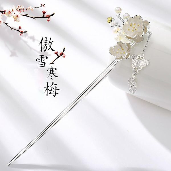 Alfinetes de cabelo Plum Blossom Tassel Hairpin Feminino Chinês Nacional Estilo Retro Placa de Prata Cabelo Hanfu Hairpin Hair Stick Acessórios de cabeça 230613