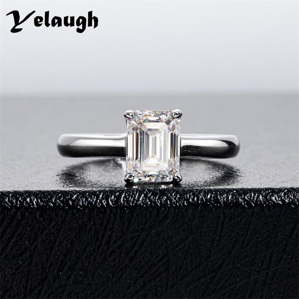 Solitaire Ring Yelaugh 2Carats Emerald Brilliant Kesme Nişan Yüzüğü Sterling Gümüş 18K Altın Kaplama Düğün İnce Yahudi 230613