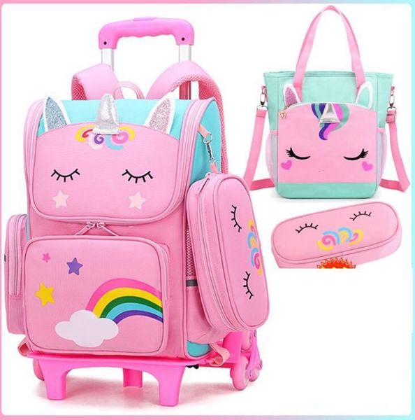 Rucksäcke Schultrolley für Mädchen Schultrolley für Kinder mit Lunchtasche Rollrucksack Taschen Kinderschulrucksack mit Rollen 230612