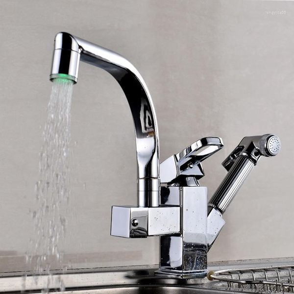 Küchenarmaturen Roboter Dual-Outlet Pull-out und Kaltwasser Waschbecken Wasserhahn Haushalt drehbar mit Duschdüse