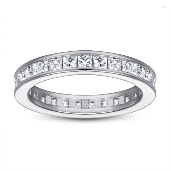 Cluster-Ringe aus 925er-Sterlingsilber, Hochglanz-Prinzessin-Schliff, 2 mm, Zirkonia, CZ, Damen-Eternity-Titan-Stapelring, Ehering, fein