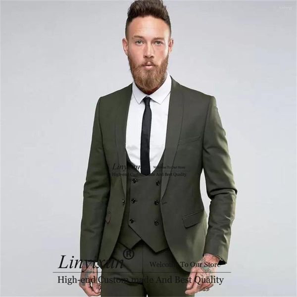 Ternos masculinos Hunter Green Mens Casamento Xale Lapel Padrinhos Smoking Para 3 Peças Jaqueta Colete Calça Conjunto Slim Business Blazers