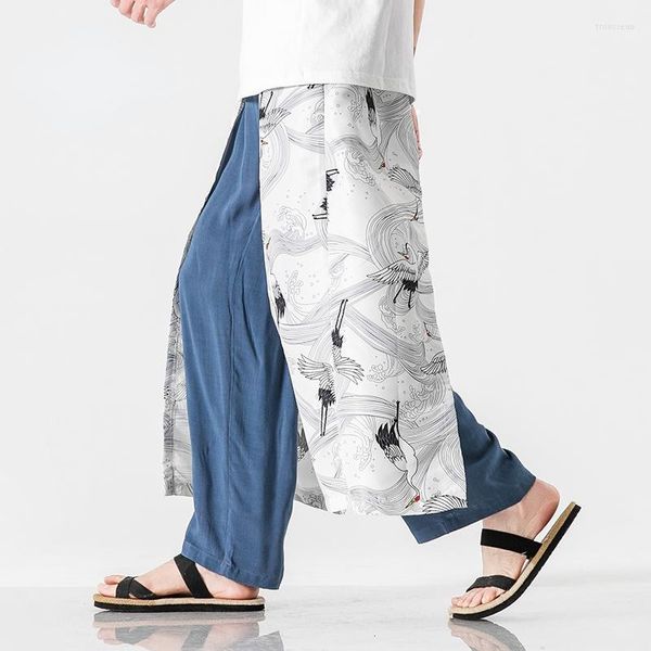 Мужские брюки летние мужчины негабаритная прямая нога шириной 5xl-m повседневный китайский стиль хлопок harlen ancient