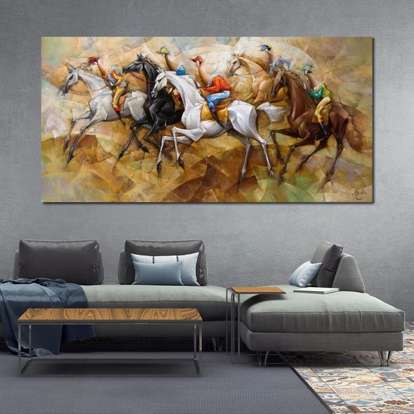 Arte em tela abstrata grande cavalo pintado à mão peça de pintura a óleo para casa