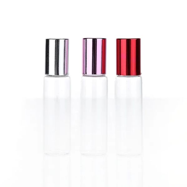 500pcs/lot 10ml üst açık cam esansiyel yağ silindiri Cam silindir topları ile aromaterapi parfümleri dudak balsamları şişeler üzerinde rulo