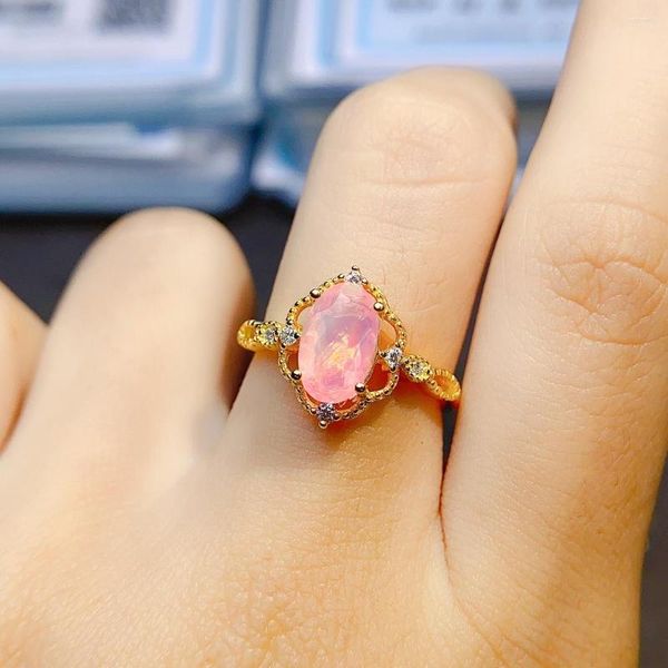 Cluster Rings Natural Gemstone Ring 925 стерлинговой серебряный серебряный розовый опал примизация для женщин