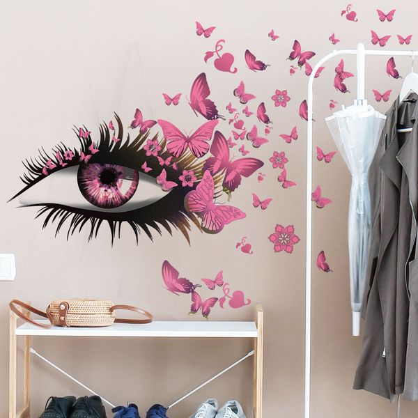 Adesivo de parede de cílios de menina bonita criativa decoração de sala de estar para casa papel de parede vinil mural arte decalques