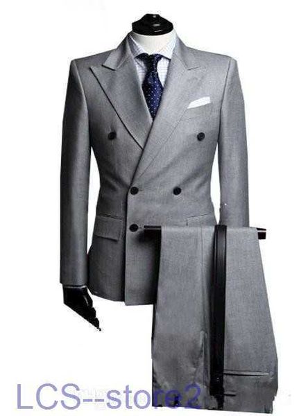 Ternos masculinos Blazers trespassado abertura lateral cinza claro smoking noivo lapela pico padrinhos casamento formatura (jaqueta+calça+gravata) G1671