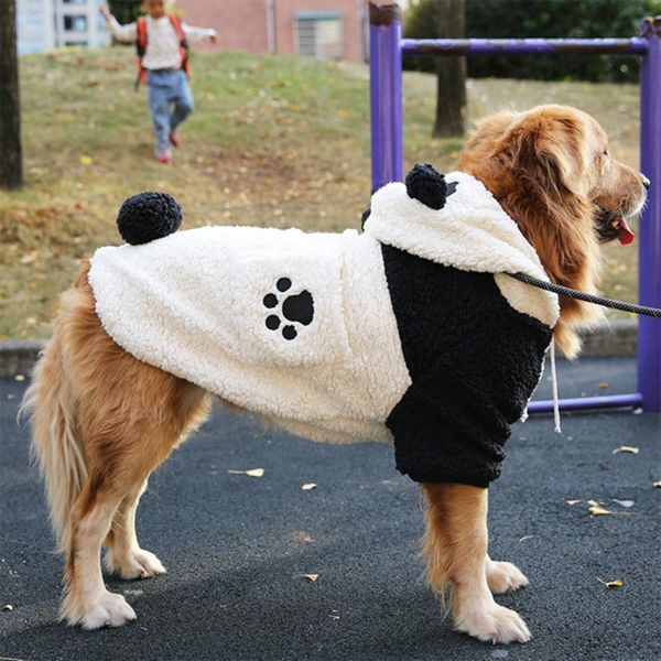 Jaquetas roupas para cães com capuz longo velo grande camisola do cão estilo panda inverno roupas quentes panda traje jaqueta casaco para cão grande