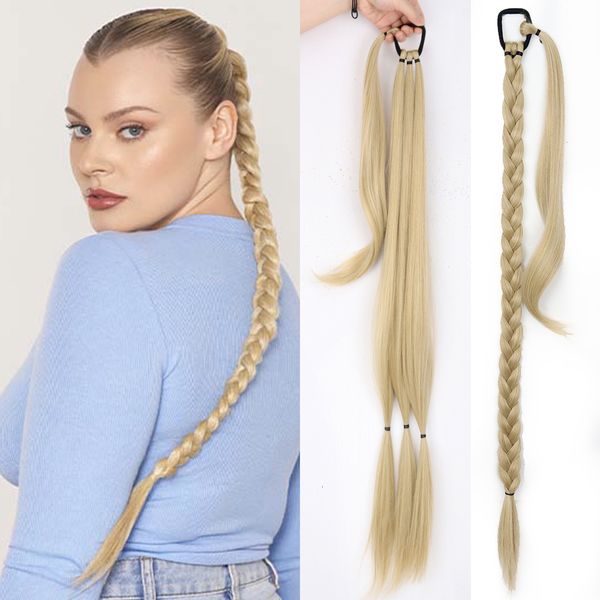 Rabo de Cavalo AZQUEEN Extensões de Cabelo Trançado Trançado Longo Sintético 85CM Rabo Trançado Loiro Natural com Faixa Elástica para Cabelo Feminino 230613