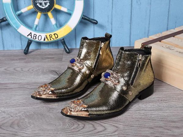 Estilo italiano Sapatos de trabalho de bico fino Botas de moda masculina Couro real Botas de cano alto Botas de casamento masculinas tamanho UE 38-46