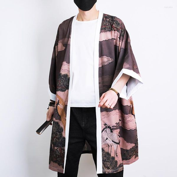 Herrenjacken # 4268 Frühling Sommer Lange Kimono Jacke Männer Strickjacke Vintage Gedruckt Mantel Chinesischen Stil Sonnencreme Dünne Lose Hip Hop