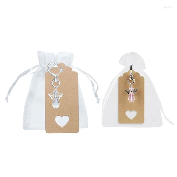 Embrulho para presente 594C 30 pçs Chaveiros de lembrancinha de anjo com etiquetas de coração Sacos de organza para chá de bebê, casamento, aniversário, convidados, retorno