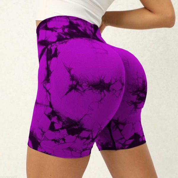 Damen-Shorts, Damen-Yoga-Hosen, Sommer, Batikfärbung, hohe Taille, elastisch, Hüftheben, schnell trocknend, Fitness, Körperformung, Sport, Super-Shorts, Leggings