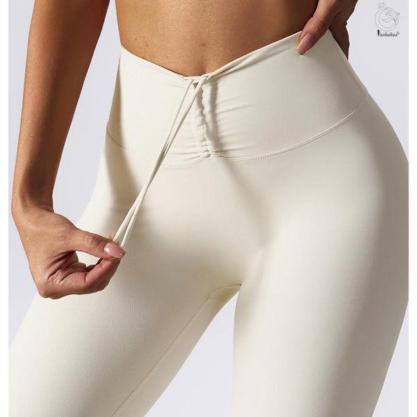 Damen-Leggings, Yushuhua, Kordelzuggürtel, Taille, Yoga, Damen, Fitnessstudio, Kniebeugen, Training, enge Hosen, elastische, schnell trocknende Laufsporthose