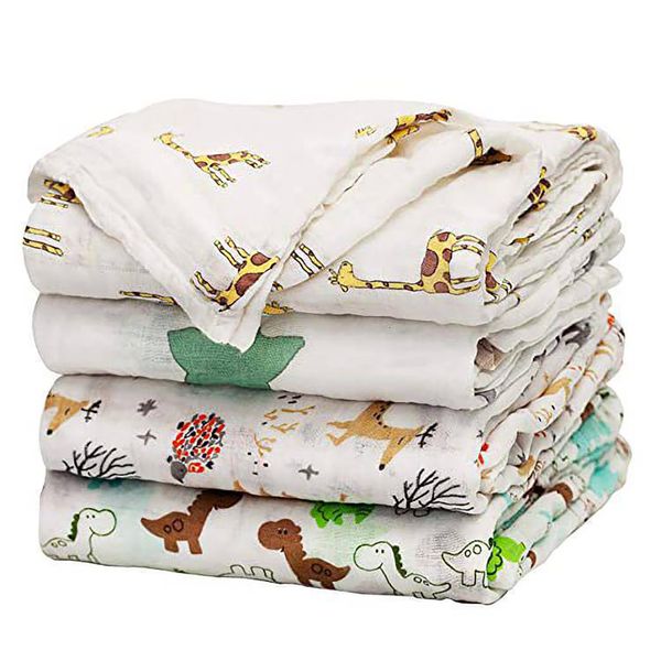Cobertores Tampa de carrinho de berço respirável de algodão bebê para bebê para a girafa impressão de toalha de banho macia de girafas 230613