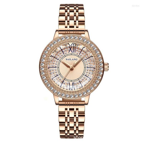 Relógios de pulso 2023 relógio feminino em forma de ling vidro lapidado Gypsophila simples moda presente ouro rosa diamante britânico
