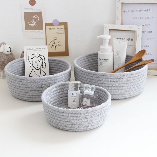 Aufbewahrungskörbe 1PS Nordic Cotton Rope Woven Desktop Kleinigkeiten Kinderspielzeug Organizer Box Baby Schmutzige Kleidung Wäschekorb Hamper 230613