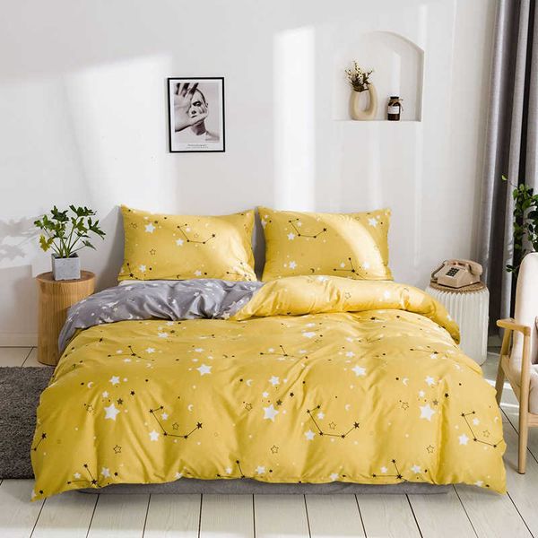 Conjuntos de Lençóis Têxteis Domésticos Padrão de Estrelas Amarelo Conjunto de Lençois Cama de Casal Nórdica AB Capa de Edredon Design Dupla Face Queen Capa Edredons Z0612