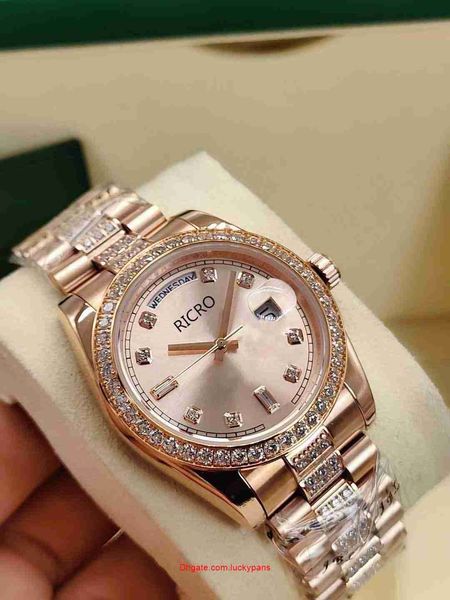 R olax relógio diamante o designerfashion feminino tamanho 36 mm importado movimento totalmente automático anel boca inset pulseira de aço dobra