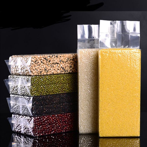 Sacos de embalagem de grãos de arroz de plástico transparente de vários tamanhos Saco de vácuo de grau alimentício Bolsa grande Bolso de armazenamento de cozinha Organizador