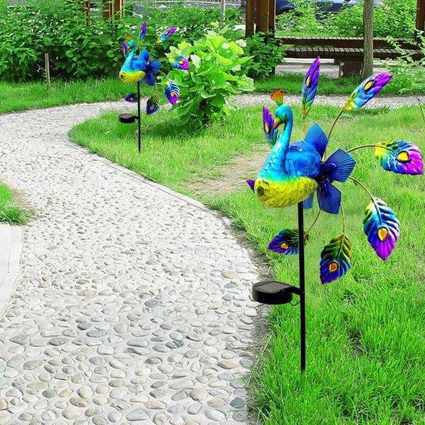 Solar Birds Wind Mill Light 3D Iron Wind Spinners Ground Plug Colorful Lighting Ornaments Home Decor Para Courtyard Garden