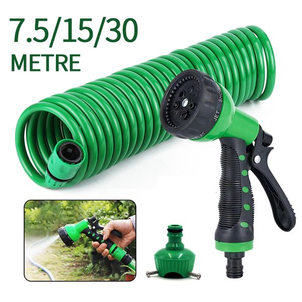 Tubi flessibili Kit tubo flessibile per pistola ad acqua espandibile 7.5M / 15M / 30M Tubo flessibile per acqua da giardino flessibile magico Pulizia auto Tubo a molla per irrigazione Pistola a spruzzo 230612