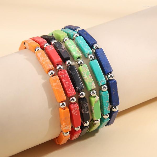 Strand corda elastica fatta a mano multicolor tubo di pietra naturale perline 7 chakra bracciale donna yoga gioielli braccialetti avvolgenti regalo creativo