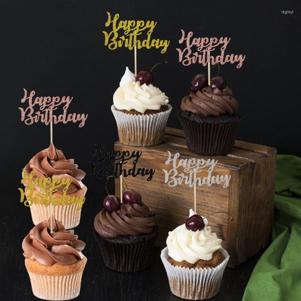 Festliche Lieferungen JQSYRISE 10 Stück Cupcake-Topper „Alles Gute zum Geburtstag“ für Jungen, Mädchen, Kinder, Erwachsene, Party, Babyparty, Jubiläum