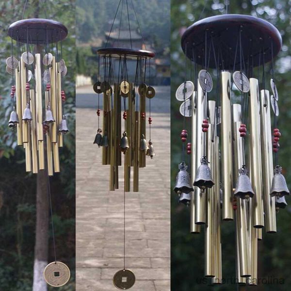 Decorações de jardim 1 pçs antigo carrilhão de vento tubo de cobre tubo de prata ao ar livre jardim decoração de casa porta pendurar joias sino de cobre sino de vento r230613