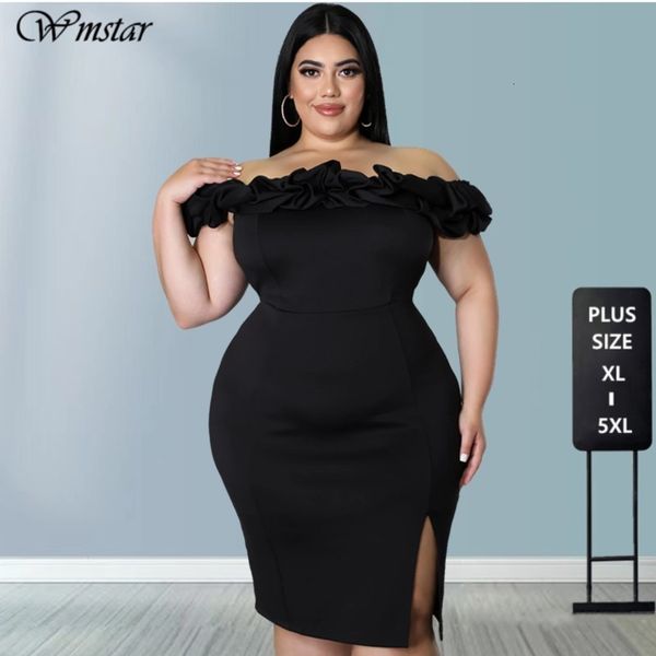 Plus Size Kleider Wmstar Kleid Größe Damen Kleidung 5XL Sexy One Word Kragen Mode Party Midi Abend Elegant Großhandel Drop 230613