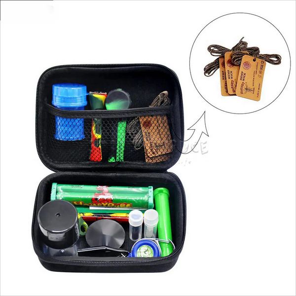 Conjunto de sacolas de tabaco premium para fumar, plástico, moedor de ervas, jarro de armazenamento, metal, estanho, silicone, cachimbo, um rebatedor, máquina de enrolar, equipamento de dab.