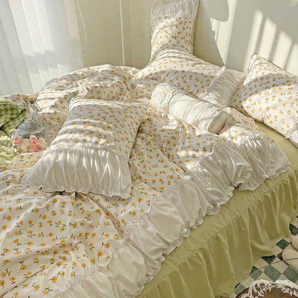 Bettwäsche-Sets, Bettlaken-Set, INS, französisches kleines Blumen-Prinzessin-Luftbett, vierteilige Spitze, Bettbezug, Bettbezug, 2 Stück, Bettlaken Z0612