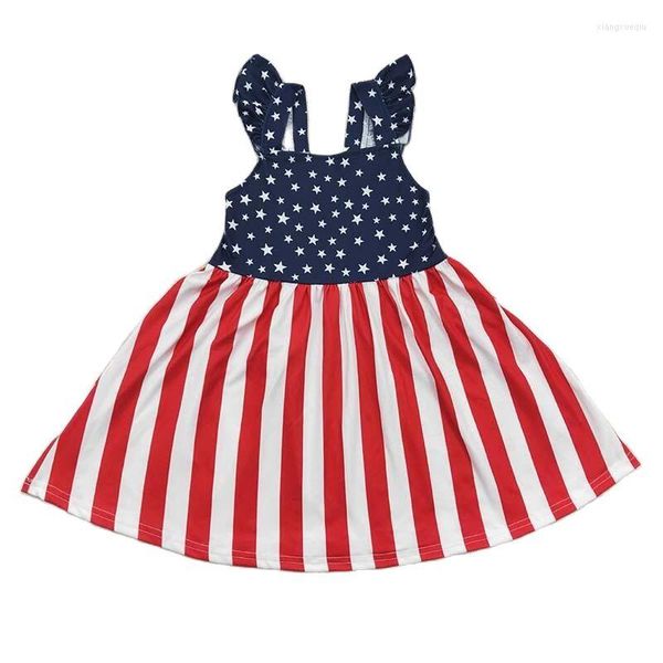 Vestidos para meninas por atacado 4 de julho estrelas verão crianças vestido listrado giratório bebê mangas curtas crianças roupas para o dia da independência