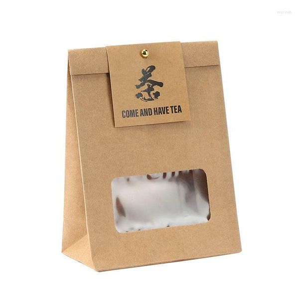 Embalagem de presente 20 pçs pacote de chá chinês saco de papel kraft autovedante com janela transparente forro de folha de alumínio para embalagem verde